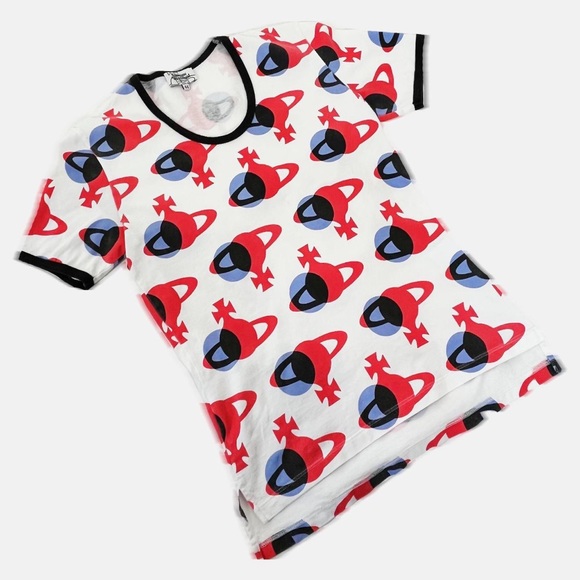 VIVIENNE WESTWOOD MAN SATURN ORB RED BLUE PRINT GRAPHIC T-SHIRT - Picture 2 of 4